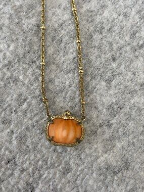 Kendra Scott Gold-tone Necklace with Orange Pumpkin Stone Pendant 18 in